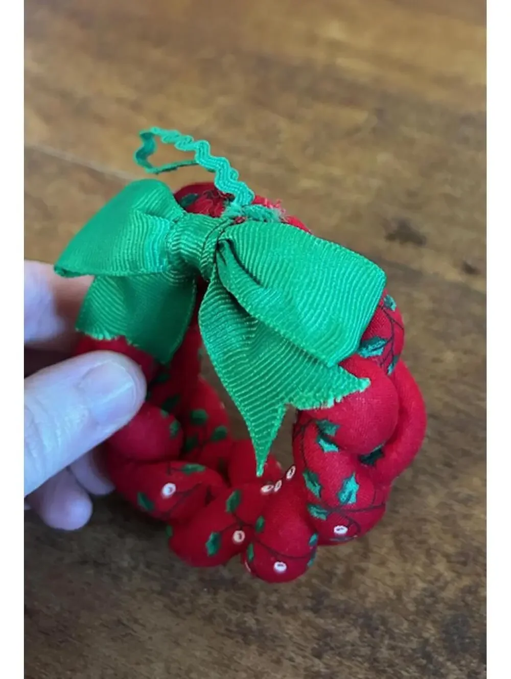 Festive Red and Green Fabric Wreath Ornament